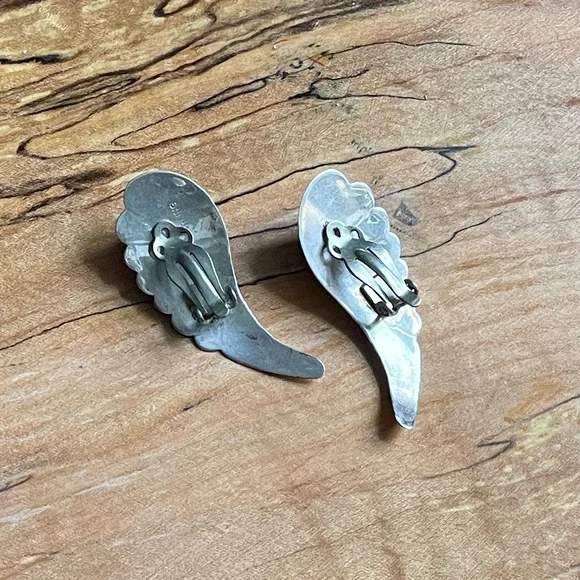 Signed Navajo amethyst & sterling angel wing feather earrings